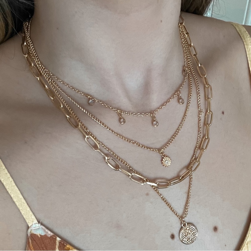 FINAL SALE | layered chain necklace with circle pendant - Picture 2 of 6
